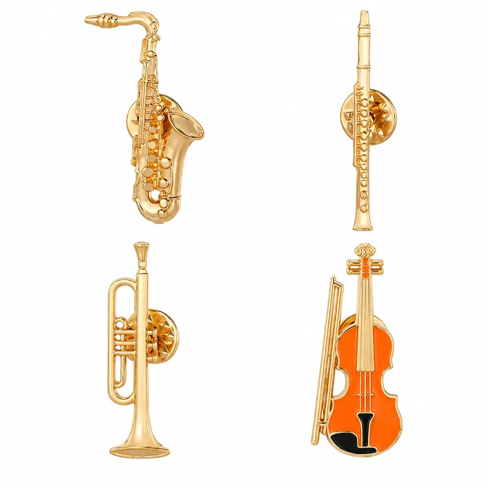 Pin Instr. Musicales metalicos, violin, trompeta, saxo, flauta , precio por cada uno (no pack de 4)